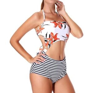 Cupshe Womens Retro Boho Flounce High Waisted Bikini Set Chic Swimsuit L